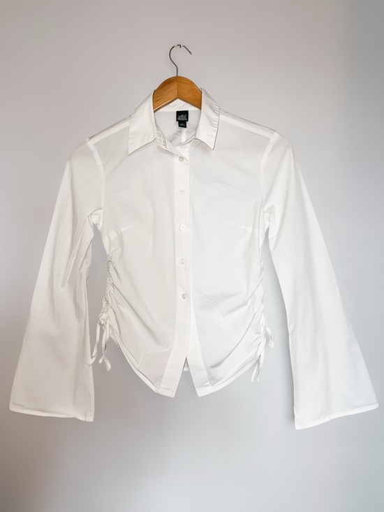 wild fable Tops - wild fable White Ruched-Side Button Down Shirt Bell Style Sleeve XS